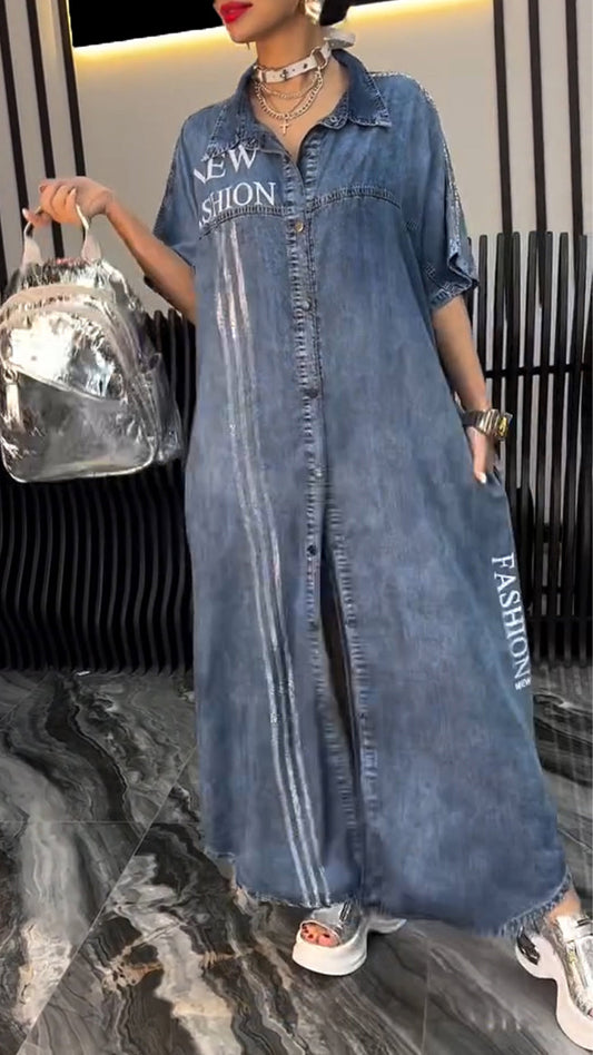 Γυναικείο φόρεμα με πέτα Tencel Denim Άνετο και μοντέρνο