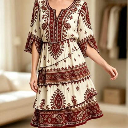 💃 Φόρεμα για κορίτσια σε στυλ boho με V λαιμόκοψη και βολάν