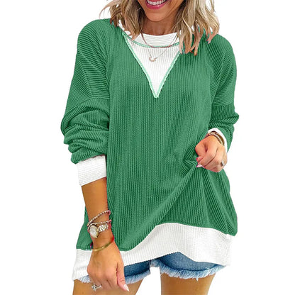 Blusa casual para mulher com gola redonda e estilo color-block