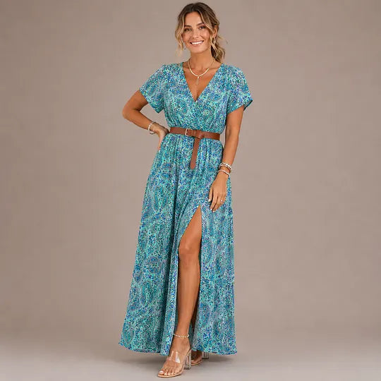 Μακρύ φόρεμα για κορίτσια σε στυλ boho με V λαιμόκοψη.