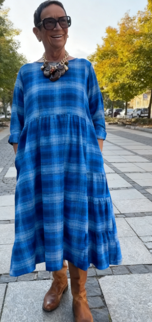 💥🔥👗【S-5XL】Ρετρό καρό φόρεμα με μανίκια τριών τετάρτων