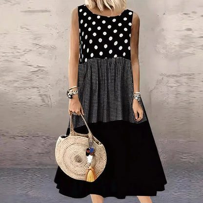 👗 Αμάνικο φόρεμα για κορίτσια με πουά και καρό φινίρισμα