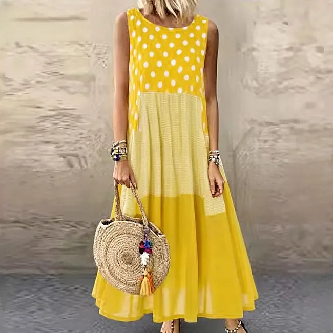👗 Αμάνικο φόρεμα για κορίτσια με πουά και καρό φινίρισμα