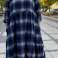 💥🔥👗【S-5XL】Ρετρό καρό φόρεμα με μανίκια τριών τετάρτων