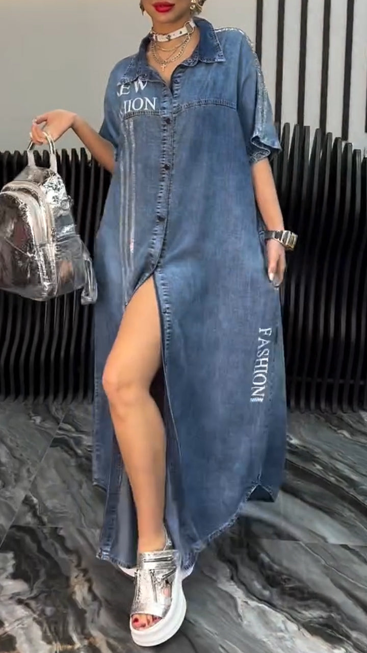 Γυναικείο φόρεμα με πέτα Tencel Denim Άνετο και μοντέρνο