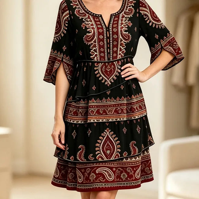 💃 Φόρεμα για κορίτσια σε στυλ boho με V λαιμόκοψη και βολάν